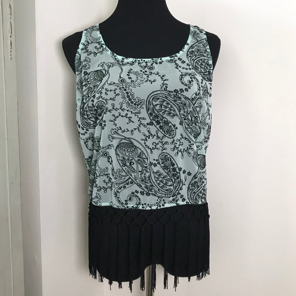 Fringe Tank Top Green Velvet Medium Festival